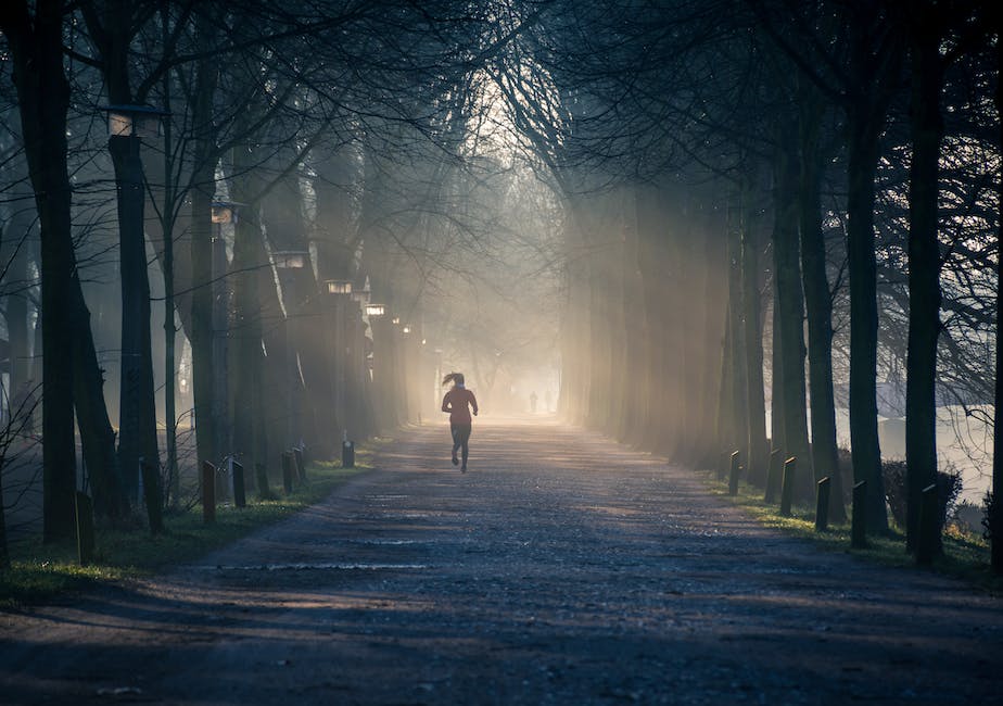 A runner in the woods, running in the morning.